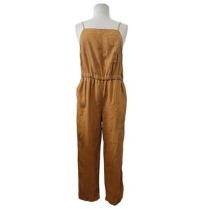 Everlane Linen Sleeveless Spaghetti Strap Open Back Mustard Orange Pant Jumpsuit